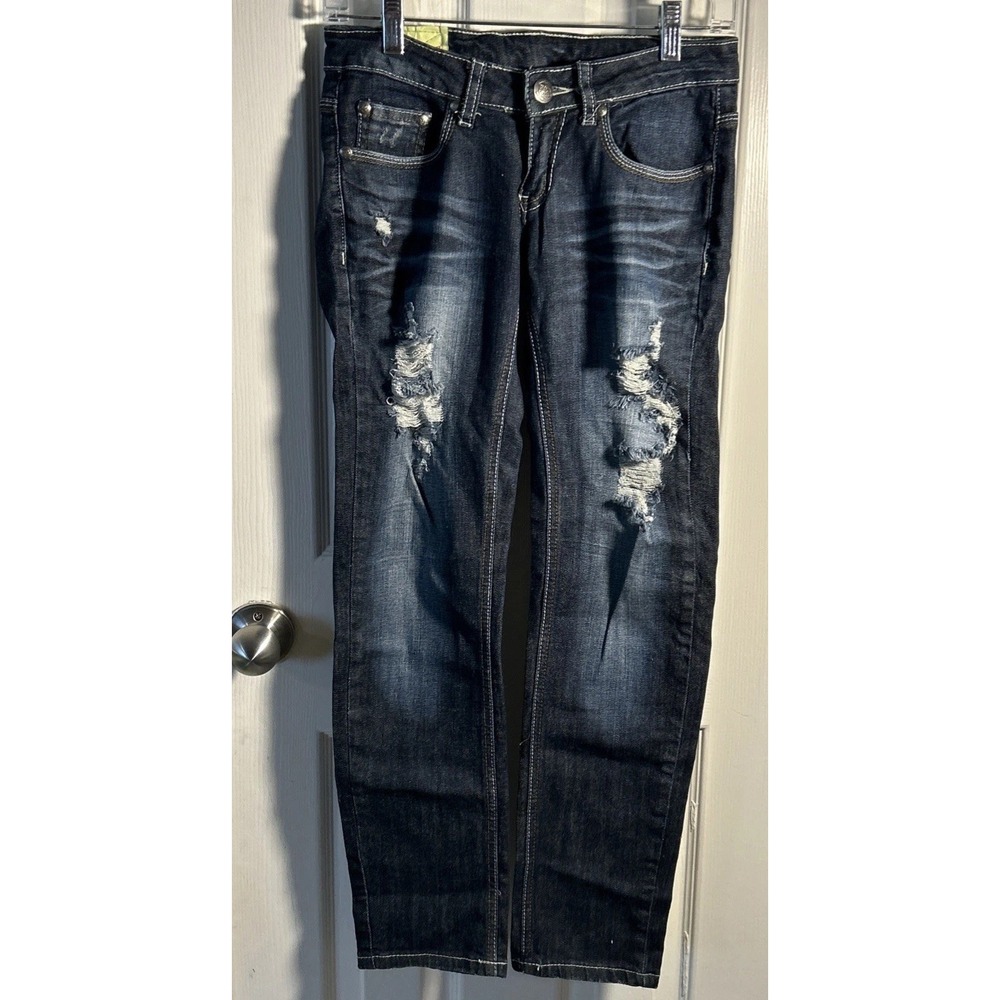 Machine Jeans Womens 26/1 Blue Skinny Nouvelle Mode Low Rise Dark Wash Denim